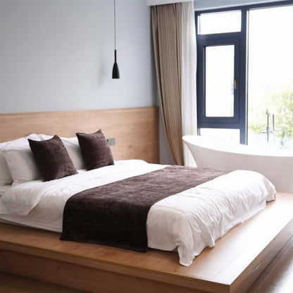 Dark Brown Textured Woven Bed Runner 26x98in with Pillow Cover Set - Modern Bedroom Decor