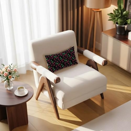 Outdoor Waterproof Lumbar Pillow with Insert & Adjustable Strap - Cherry & Green Botanical Leaves, 11x16, Pack of 1