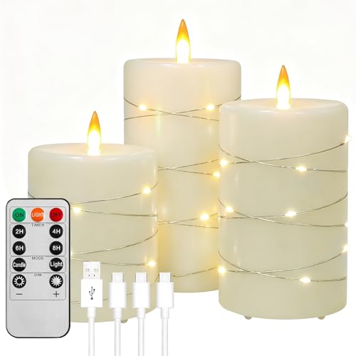 Rechargeable LED Flameless Candles with Remote Timer - White, 3 Pack