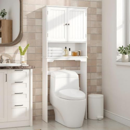 Over Toilet Storage Cabinet with Double Doors - Matte White Bathroom Shelves