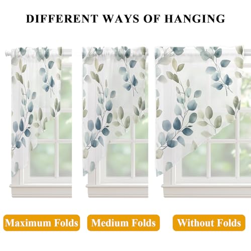 Blue Botanical Swag Curtains Set - 2 Panels 28x36 Inches, Summer Semi-Sheer Valance for Kitchen & Living Room - Variation: Blue / 28"W x 36"L