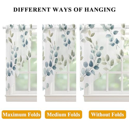 Blue Botanical Swag Curtains Set - 2 Panels 28x36 Inches, Summer Semi-Sheer Valance for Kitchen & Living Room - Variation: Blue / 28"W x 36"L
