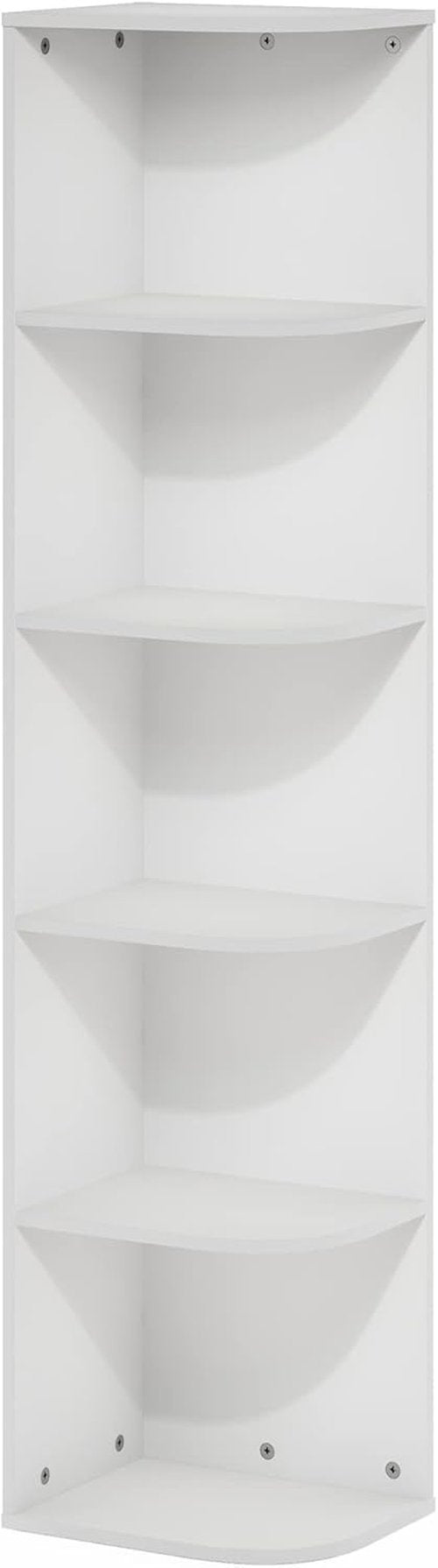 Furinno PASIR 5-Tier Corner Bookshelf - Stylish Open Shelf Bookcase for Living Room, Bedroom, Home Office | White, 9.3 x 12 x 51.7
