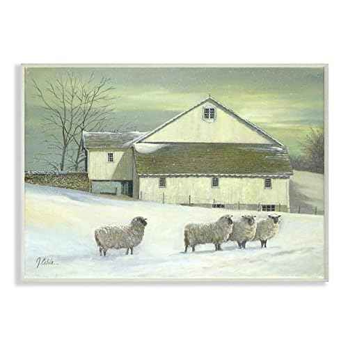 The Stupell Home Decor Sheep in Front of The Farmhouse Green Toned Painting Wall Plaque Art, Multi-Color, 13 x 19