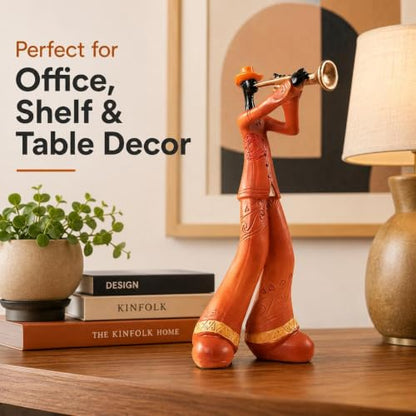 Nostalgic Jazz Trumpet Player Figurine Resin Retro Trumpeter Sculpture Home Office Decor - Orange-Trumpet