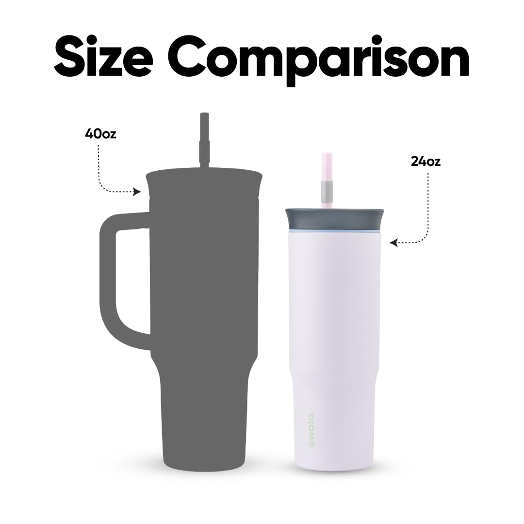 Owala Stainless Steel Triple Layer Insulated Travel Tumbler with Spill Resistant Lid and Straw, BPA Free, 24 oz, Grey/Purple (Bunny Hop)