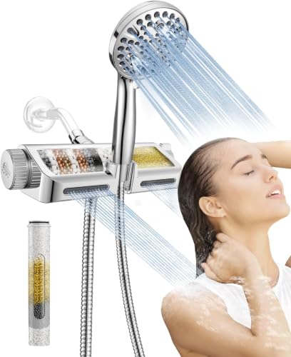 MakeFit Chrome Filtered Dual Shower Head with Handheld 2-in-1 Spa System - 10 Modes High Pressure Massage & Power Wash