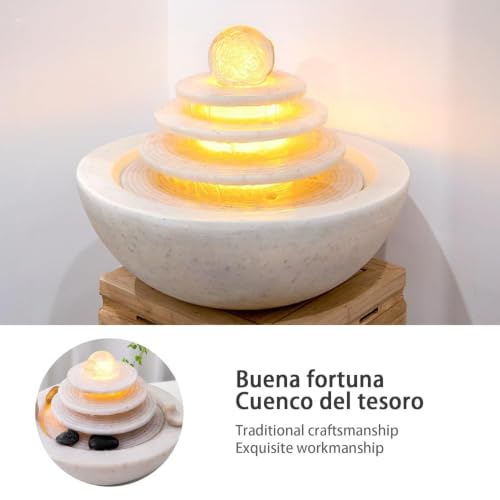 Indoor Water Fountain with LED Lights, Desktop Waterfall, Polyresin Relaxation Decor