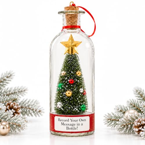 Recordable Christmas Tree Ornament with Bottle and Snow Scene - Green Variation