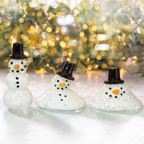 Christmas Snowman Figurines Set - Melting Glass Holiday Decor