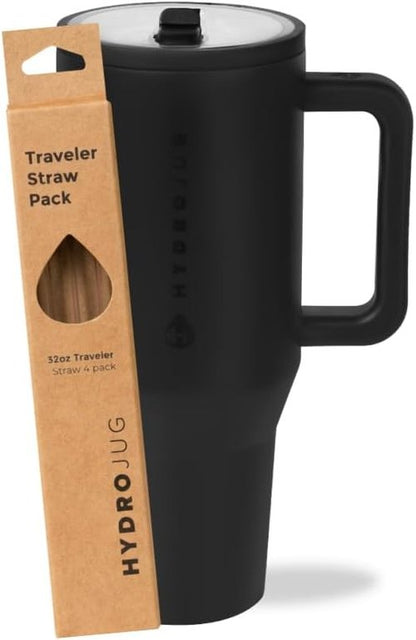 HydroJug 32oz Black Traveler Water Bottle - Includes Replacement Straws for Convenience