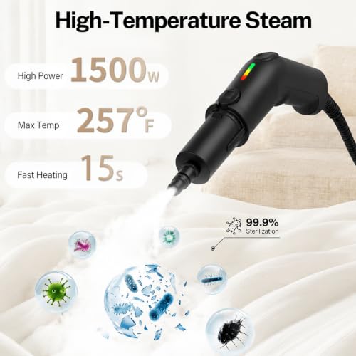 Multi-Purpose Handheld Steam Cleaner for Home and Car Cleaning - 3-Level Adjustable Pressure, Fast Heat-Up