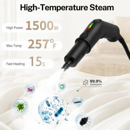 Multi-Purpose Handheld Steam Cleaner for Home and Car Cleaning - 3-Level Adjustable Pressure, Fast Heat-Up