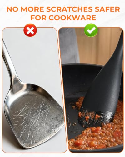 Black & Gray Silicone Cooking Spoon Set with S-Hooks - Nonstick Safe Heat-Resistant Utensils