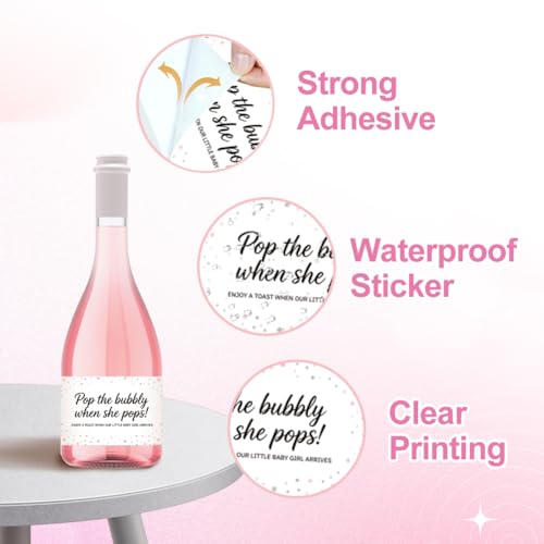 Pink Baby Shower Wine Bottle Stickers - 40pcs Mini Champagne Labels