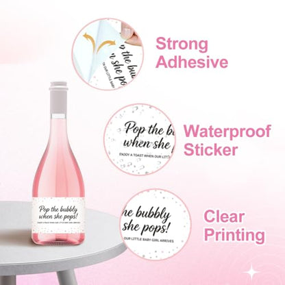 Pink Baby Shower Wine Bottle Stickers - 40pcs Mini Champagne Labels