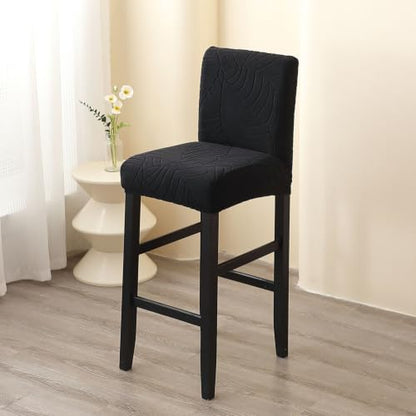 Black Stretch Bar Stool Covers 2 Pack with Backs - Protective Slipcovers for Chairs