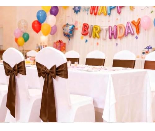 50 Pack Brown Satin Chair Sashes - Wedding Party Baby Shower Decor, Brown Chairs Bows Ties