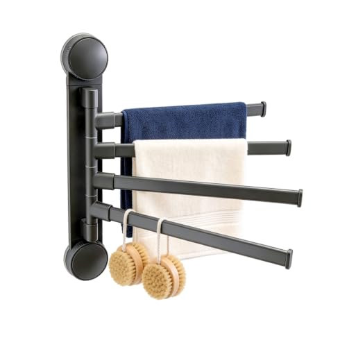 Homey Art Suction Cup Towel Rack No Drill Swivel Wall Mount Holder - Gun Grey