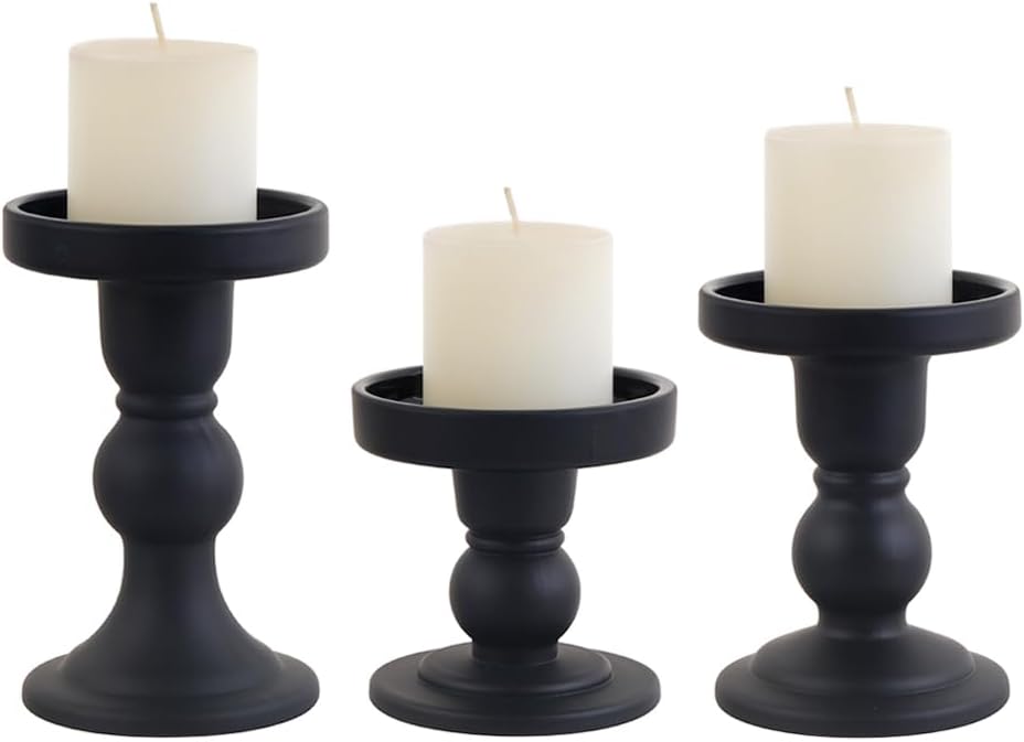Skiennix 3-Piece Black Glass Candlestick Set - Elegant Crystal Holders for Weddings & Home Decor