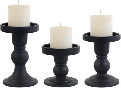 Skiennix 3-Piece Black Glass Candlestick Set - Elegant Crystal Holders for Weddings & Home Decor