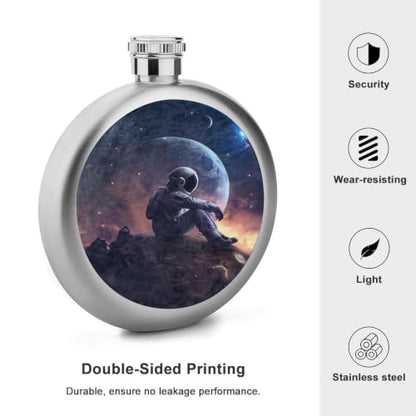 Astronaut Moon Scene Stainless Steel Flask 140ml, Portable Liquor Bottle with Screw Cap - One Size