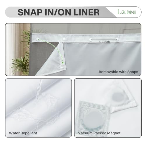 LXBNI Ringless Shower Curtain with Snap-In Liner - Grey 72x75 Inch, Pack of 1
