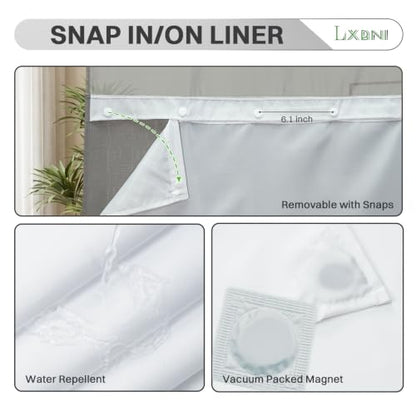 LXBNI Ringless Shower Curtain with Snap-In Liner - Grey 72x75 Inch, Pack of 1