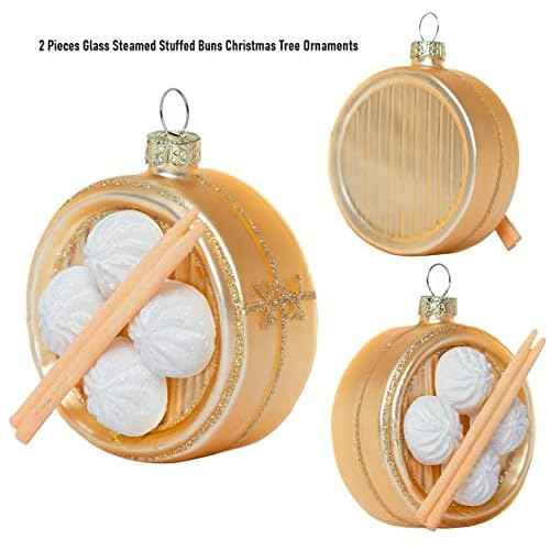 Set of 2 Blown Glass Chinese Soup Dumpling Ornament, Glass Dumpling Christmas Ornament, Xiao Long Bao Ornaments, Steamed Stuffed Buns Ornaments