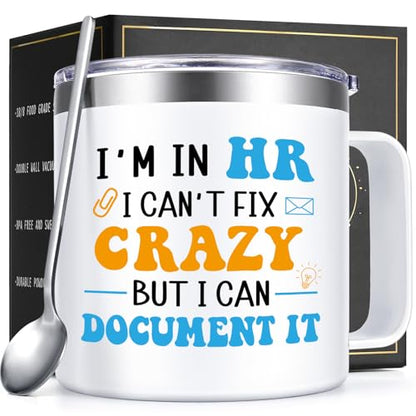 HR Gifts Insulated Mug - Human Resources Appreciation Gift, 14oz White HR Mug - Variation of HR