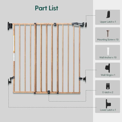 Babelio Baby Gate for Stairs, Kitchen & Doorways, No Bottom Bar| Easy Installation| One-Handed Operation| Auto-Close| Hardware Mount (Drill Needed) Safety Dog Gate (Brown Wood Pattern - B17, 29-40")
