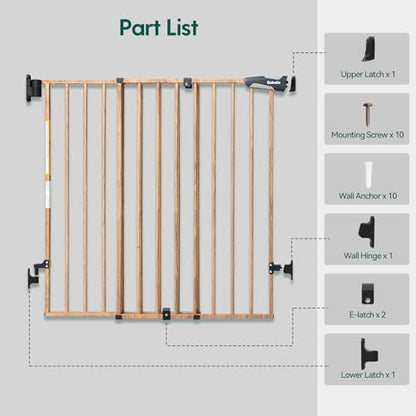 Babelio Baby Gate for Stairs, Kitchen & Doorways, No Bottom Bar| Easy Installation| One-Handed Operation| Auto-Close| Hardware Mount (Drill Needed) Safety Dog Gate (Brown Wood Pattern - B17, 29-40")