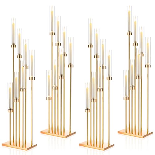 Gold Floor Candle Holder Set with 7 Arms - Tall Metal Candelabra for Weddings & Decor
