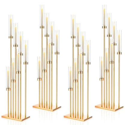 Gold Floor Candle Holder Set with 7 Arms - Tall Metal Candelabra for Weddings & Decor
