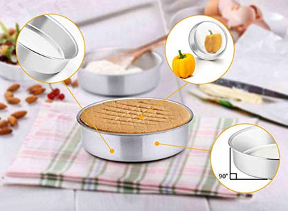 TeamFar Cake Pan, 4'' / 6'' / 8'', Stainless Steel Round Baking Tier Cake Pans Set, for Baking Steaming Serving, Healthy & Heavy Duty, Mirror Finish & Dishwasher Safe - 3 PCS