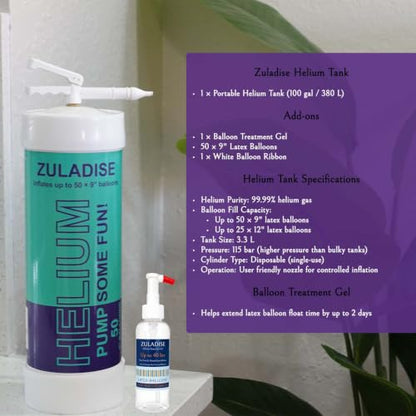 Helium Tank for Balloons - Portable 115 Bar High Capacity for Up to 50 9-Inch Latex Balloons