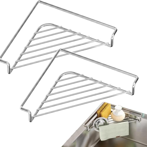 2PCS Stainless Steel Corner Sink Rack - Triangle Dish Drying Organizer for Kitchen Counter