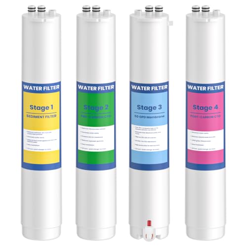 4 Pack Water Filter Cartridges for Reverse Osmosis Systems - Compatible with Pure Blue H2O PB‑TLRO4H50T