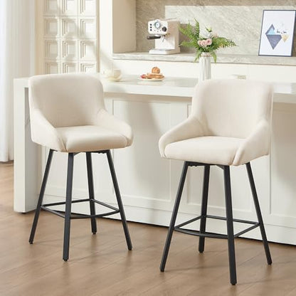 Set of 2 26-Inch Counter Height Swivel Bar Stools Beige