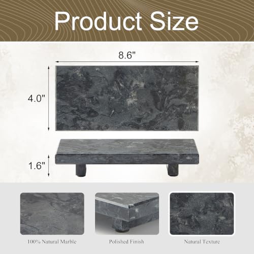 Marble Stone Pedestal Tray Stand for Vanity Bathroom Kitchen Decor - Gray Black, 8.6 x 4 Inches