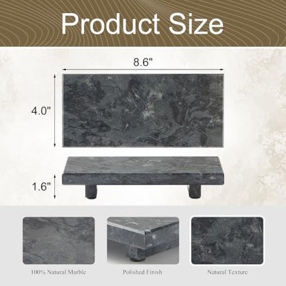 Marble Stone Pedestal Tray Stand for Vanity Bathroom Kitchen Decor - Gray Black, 8.6 x 4 Inches