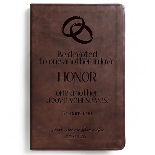 Personalized Wedding Bible with Brown Cover - Engraved Name & Text - Bridal Gift - Custom Edition - D2 Brown Variation