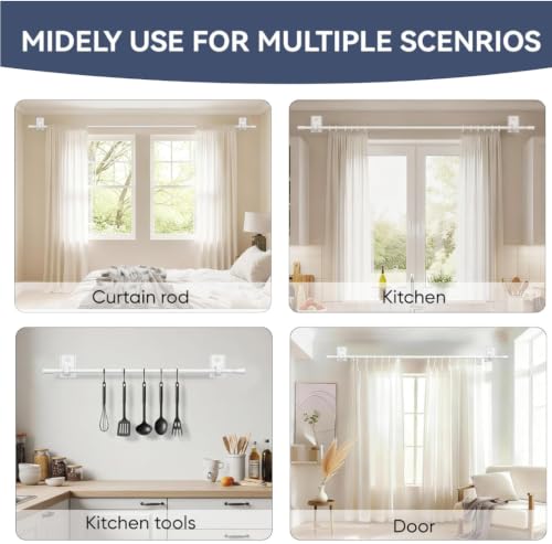 No-Drill Curtain Rod for Windows White 6 Pack Adjustable & Rent-Friendly
