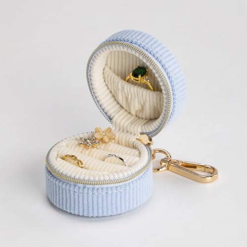 Blue Ring Box & Jewelry Organizer with Keychain - Mini Velvet Travel Case