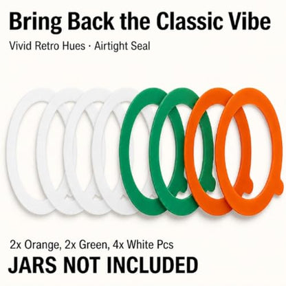 8Pcs Silicone Seals for Glass Jars - Retro Pop Colors, 3.75 Inch Wide Mouth Gaskets
