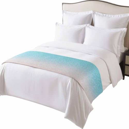 83" x 20" Queen Size Ocean Waves Bed Runner Scarf Satin Coastal Decor Aqua Variation