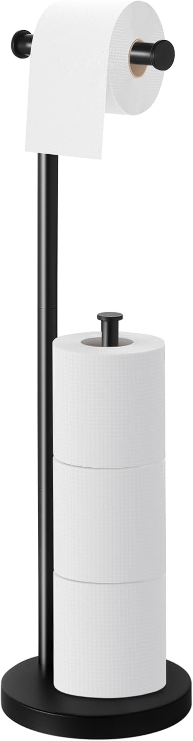 Skiennix Toilet Paper Holder Stand - Rustproof Free Standing Design with Large Reserve & Thick Base