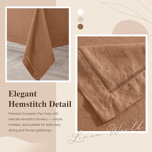 Beige Hemstitch Linen Tablecloth 90x60 Inch - Fall Table Decor