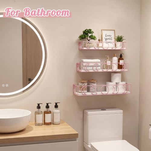 Moon Phase Floating Shelves Set of 3 - White Pink Wall Storage Decor