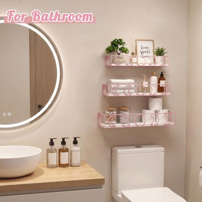 Moon Phase Floating Shelves Set of 3 - White Pink Wall Storage Decor